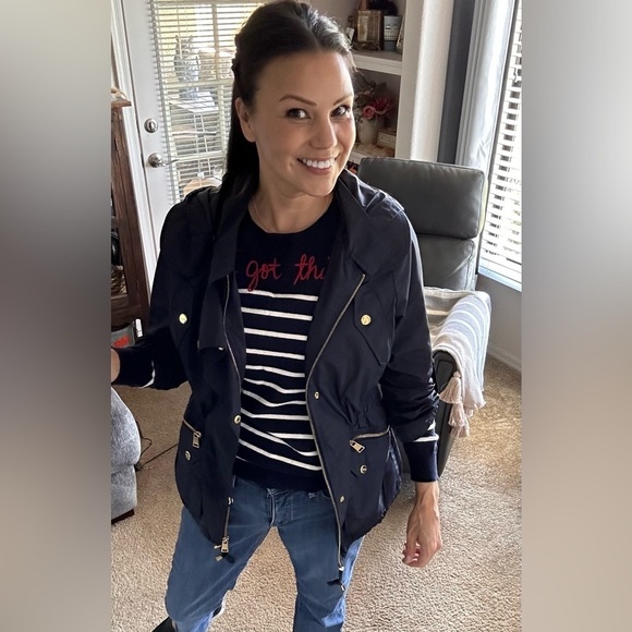 Bebe Blue 100% polyester jacket Gols Accents, 3/4 Sleeve size S - Picture 12 of 13